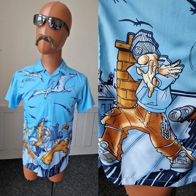 CAMICIA VINTAGE BAMBINI HIP HOP taglia 11-12 anni vecchia grafica poliestere anni 90/2YK AV60