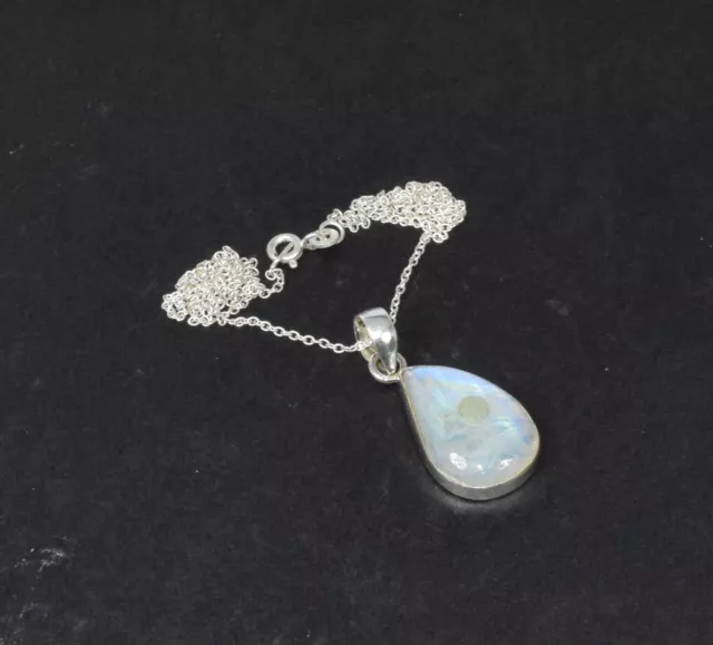 925 Sterling Silver RAINBOW MOONSTONE ETHIOPIAN OPAL Chain Pendant-19.3" D796