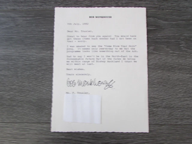 Bob Monkhouse TV Presenter & Comedian Original Hand SIGNED Letter to Friend