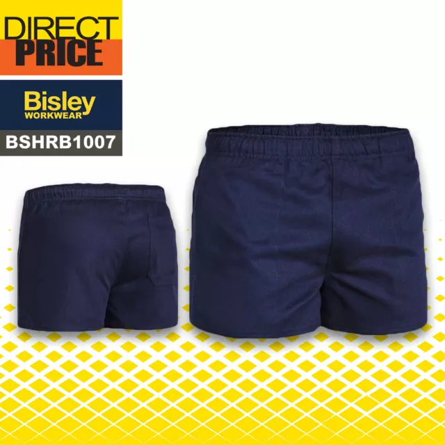 Bisley Mens Rugby Shorts Workwear BSHRB1007 100%Cotton Elasticised Waistband NEW