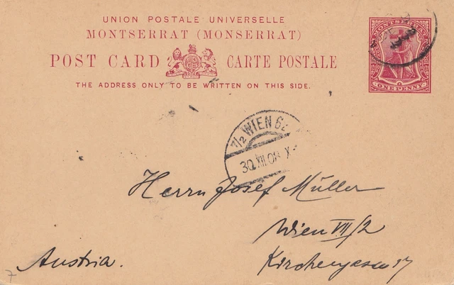 Montserrat: Post Porto Card 1908 To Vienna