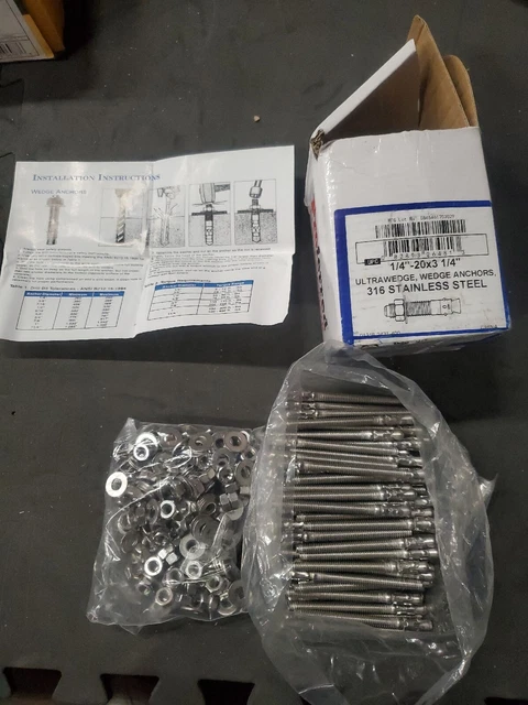 100 Pieces 1/4"-20 X 3 1/4" Wedge Anchors, 316 Stainless Steel