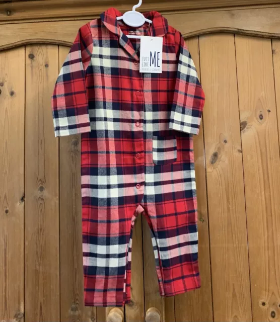 Next * 6 - 9 Months * Bnwt *  Check All-In-One Pyjamas Grow * Red Navy Christmas