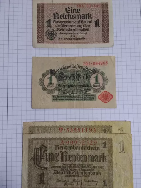 alte geldscheine deutschland: Reichsmark: 1-Mark Bis 5Mark.(7verschiedene,9Stk.)