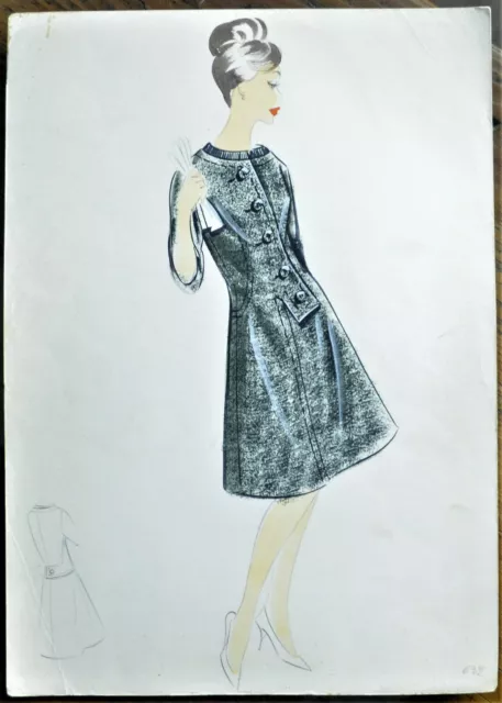 Bozzetto Originale Realizzato A Mano Abito Moda Anni 50-60