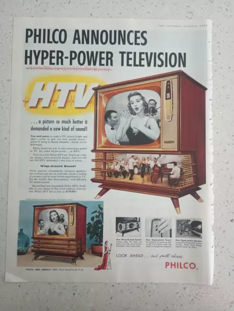 1957 Philco Antique Print Ad Table Television Htv Hyper Power Tv Sound Art O1957