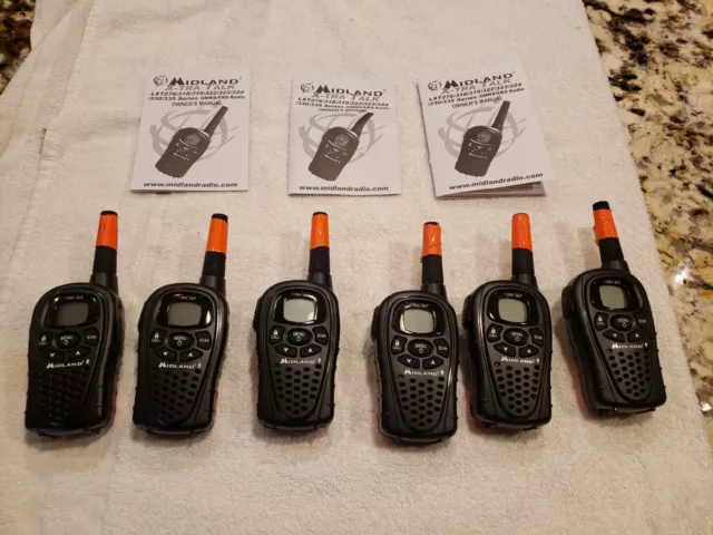 6 Midland X-Tra Talk LXT323 Walkie Talkies w/Belt Clips, Manuel's. Motorola