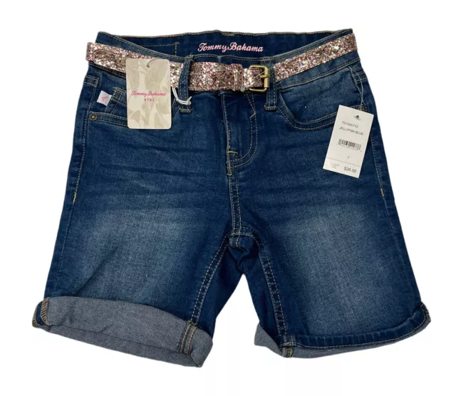 Tommy Bahama Girl’s Shorts Denim Roll Cuff Shorts & Glitter Belt Girls NEW