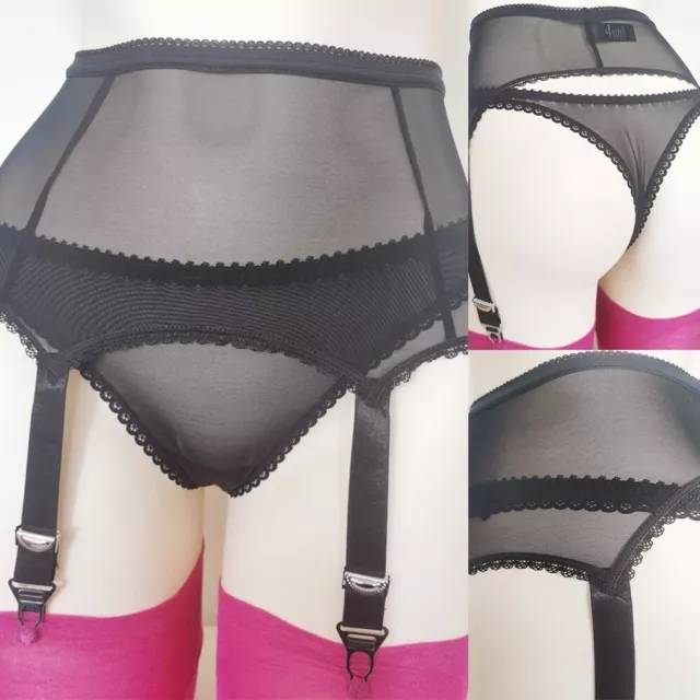 Womens 6-Straps Garter Belt Sexy Lace Mesh Sheer See-Through High-Elastic Black