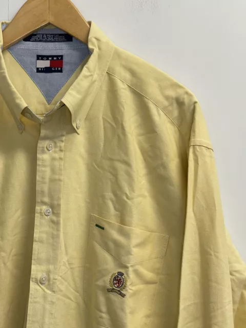 Tommy Hilfiger Mens XL Oxford Shirt Yellow Button Down Cotton VTG 90s Crest Logo