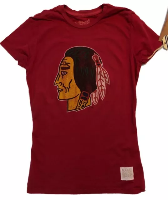 Chicago Blackhawks Rétro Marca da Donna Rosso Vintage Logo Ss Aderente T-Shirt