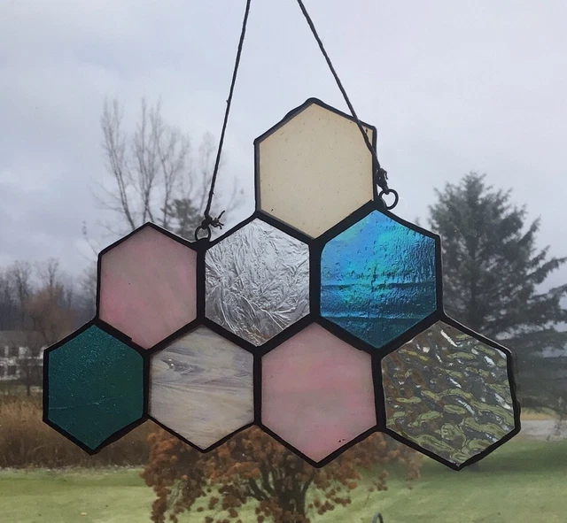 Handcrafted Unique Stained Glass Honeycomb Suncatcher/Window Decor