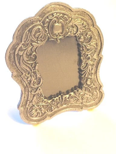 Vintage Miniature Picture Frame  Pewter Floral Romantic Interpur Rectangle