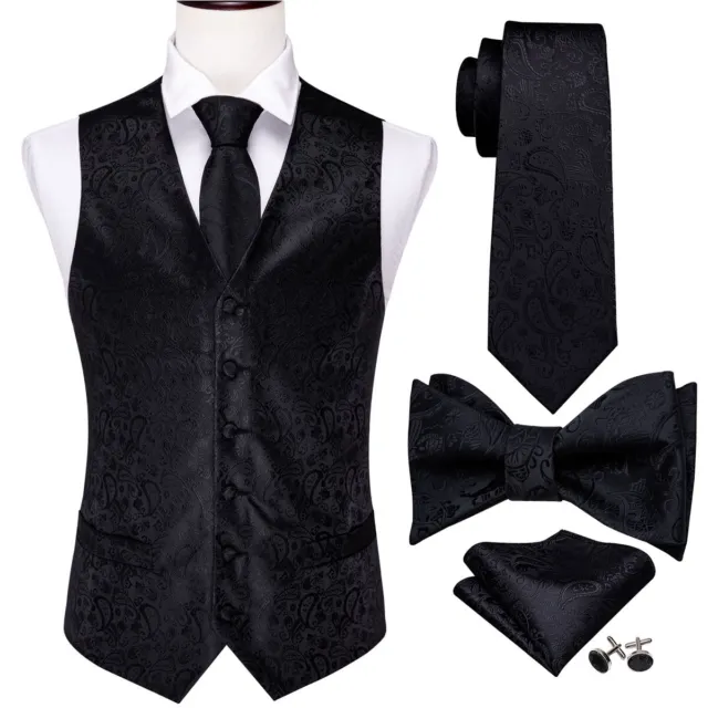 Cravatta da uomo nera paisley cravatta autolegata gemelli Hanky set formale