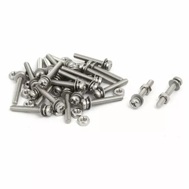 M3x20mm acciaio inox Phillips a testa vite bullone dado con rondella 25 set