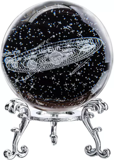 3D Crystal Ball with Solar System Model with Stand 60Mm Glass Decorative Paperwe