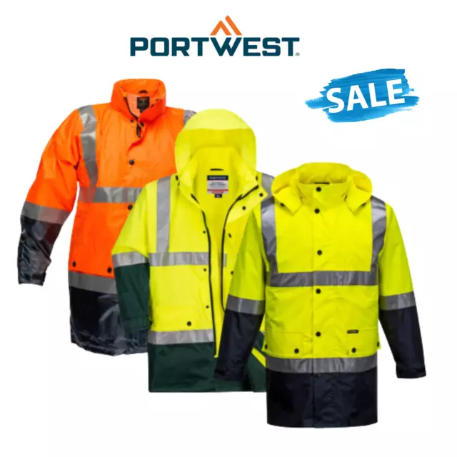 SALE Portwest Eyre Jacket Hi-Vis Day Or Night Lightweight Waterproof Work MJ306