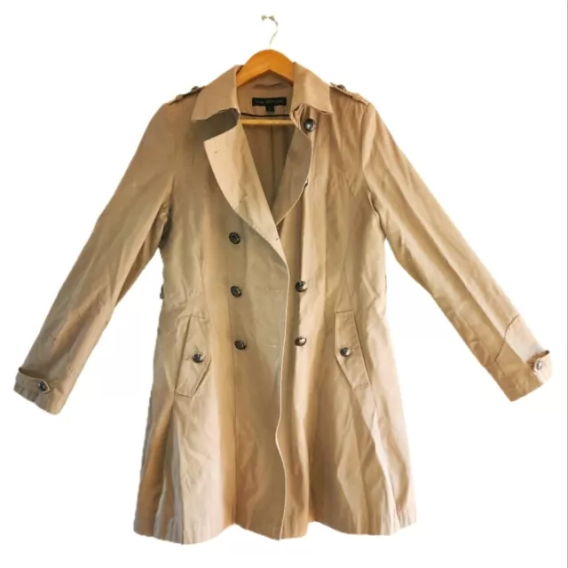 Via Spiga Womens Tan Cotton Long Sleeve Double Breasted Trench Coat Size Large