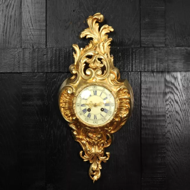 Antique French Gilt Bronze Rococo Cartel Wall Clock by Vincenti
