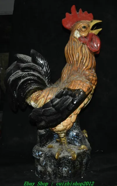 27" Old China Wucai Porcelain Fengshui 12 Zodiac Year Rooster Cock Animal Statue