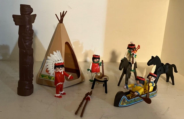 Lot Playmobil Vintage Western Indiens – Set 3483 De 1980 Avec Tipi, Canoë, Personnages, Chevaux