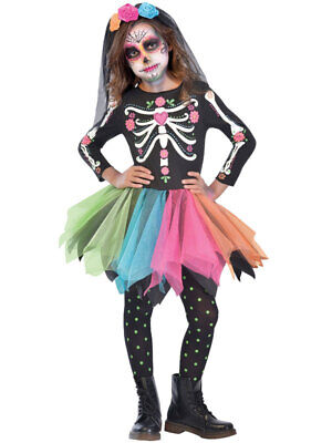 Le ragazze lo ZUCCHERO Teschio Giorno dei Morti Messicano Costume Halloween Fancy Dress bambini nuovo