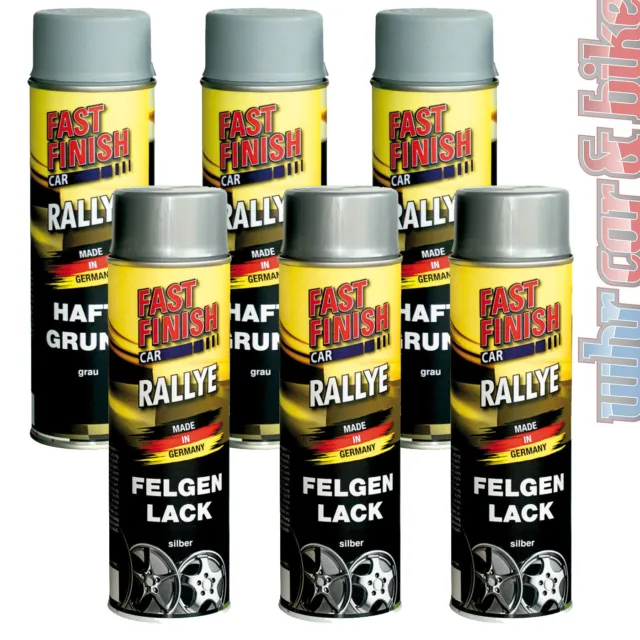 Dupli Set Fast Finish 6 Spraydosen Rostschutz Grundierung & Felgensilber Lack