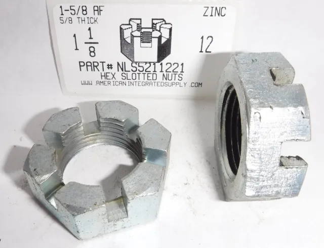 1-1/8-12 Hex Slotted Jam Nut Steel Zinc Plated 1-5/8 Af X 5/8 Th  (2)