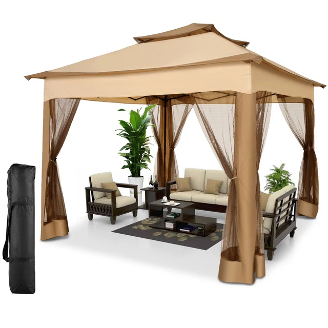 Gartenpavillon 3,3x3,3m Pavillon Doppeldach Wasserdicht UV-Schutz Gartenzelt DHL