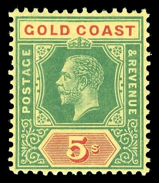 Gold Coast 1913 KGV 5s green & red/yellow (white back) MLH. SG 82b. Sc 82.