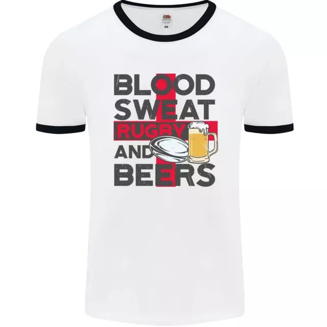 Blood Sweat Rugby and Beers England Funny Mens Ringer T-Shirt