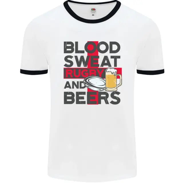 Maglietta Blood Sweat Rugby and Beers England Divertente Uomo Biancante