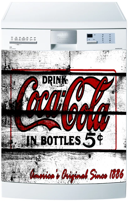 Stickers Déco Frigo Coca Cola 60x90 Cm - Motif Rétro, Adhésif Repositionnable, Pour Customiser Votre Cuisine
