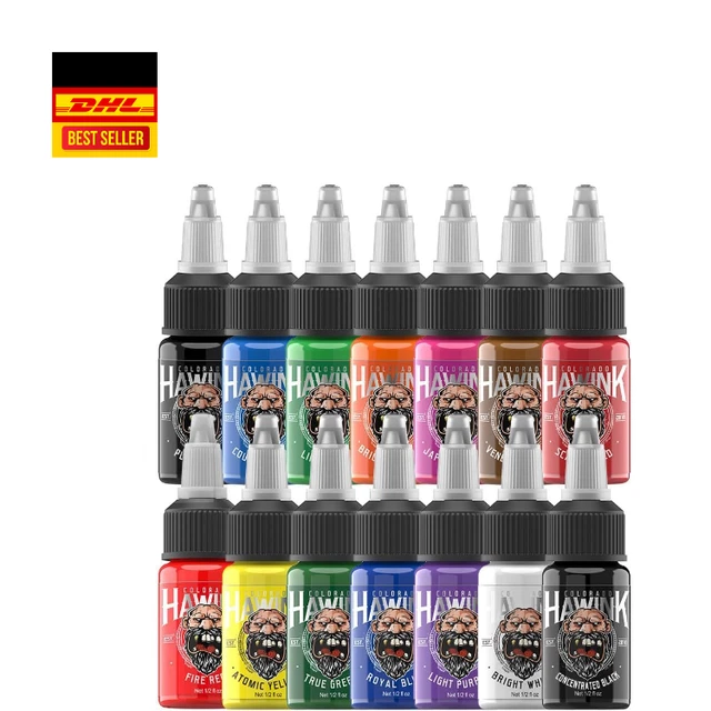 Tattoo Tinten-Set – 14 Farben à 0,5 Oz (15 Ml), REACH-zertifiziert & Sterilisiert, Für Professionelle Tätowierer