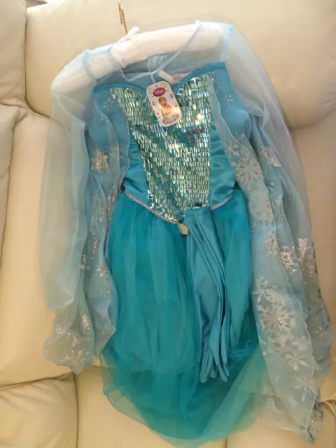 Disney Store Frozen Princess Elsa Fancy Dress Costume Ages 7-8 NEW