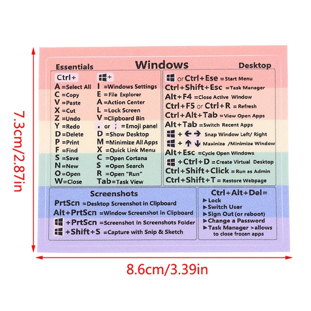 WINDOWS KEYBOARD REFERENCE Shortcut Cheat Sheet Sticker Water Proof ...