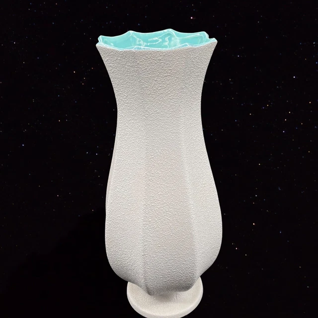 Royal Haeger Mid Century MCM White Pebble Finish Vase Blue Turquoise Inside 472 2