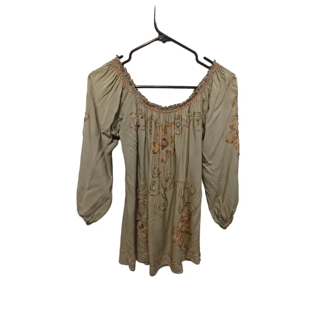 Krista Lee Embroidered  Floral Boho Blouse Size Medium
