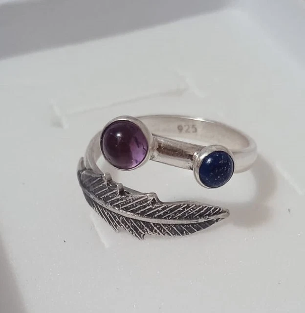 Ring Stone Lapislazuli And Amethyst, Silver 925 Size 7 3 Grs, Taxco Mexico (An3)