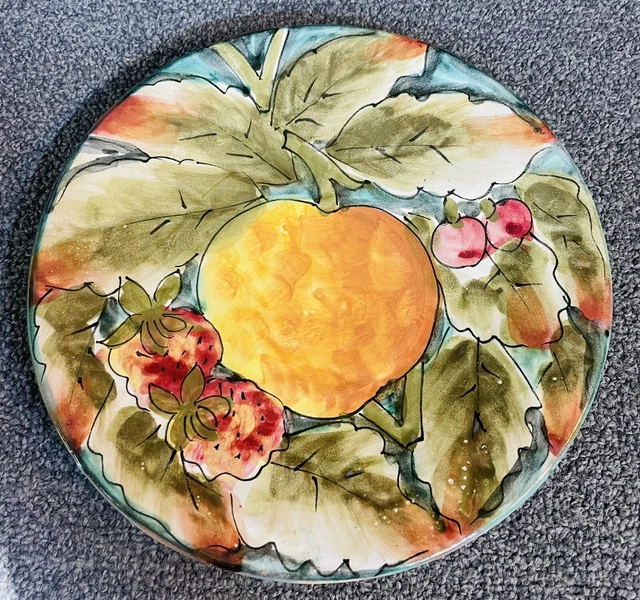 Vtg Red Ware Pottery Italian Plate 8.5” Hand Painted Majolica Fruit Pear VGC