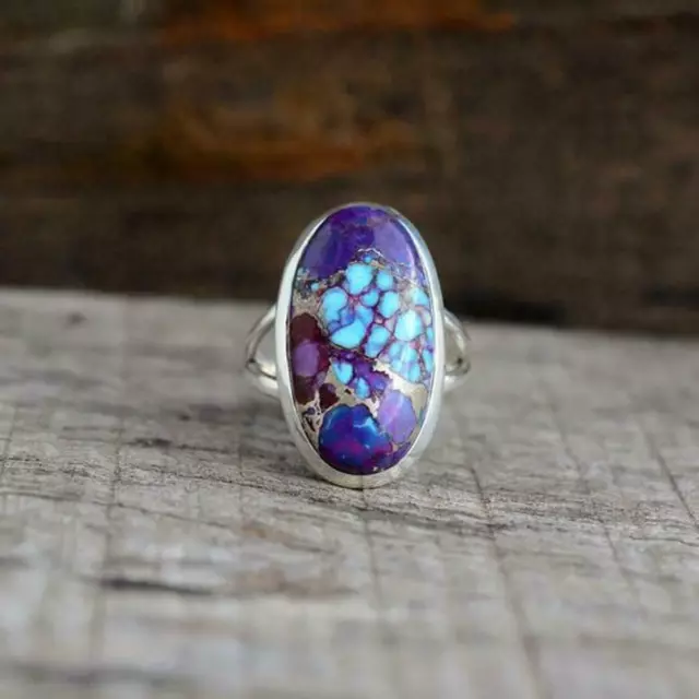 Purple Copper Turquoise Gemstone 925 Sterling Silver Ring All Size