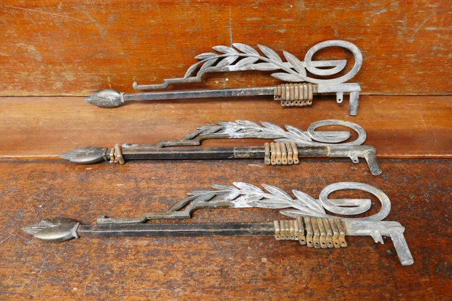 (3) Antique Victorian Art Deco Ornate Cast Swing Arm Curtain Rods - No Brackets