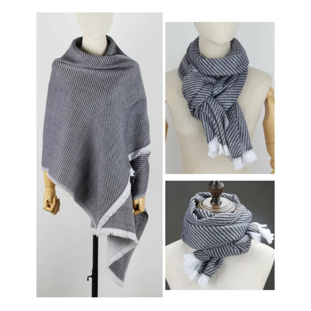 100% Merino Wool Blanket Light Grey Shawl Winter Wrap Oversize Scarf Pashmina