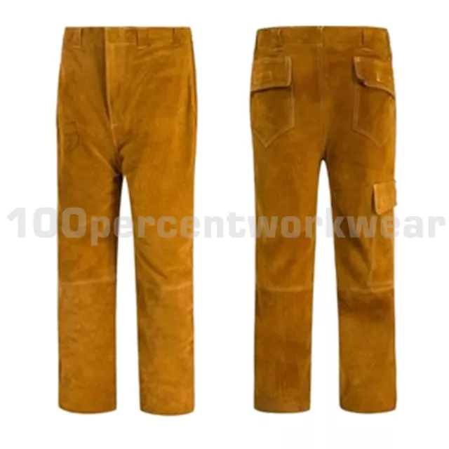 RHINOweld Durable Tan Cow Split Leather Welding Welders Trousers Stitched New