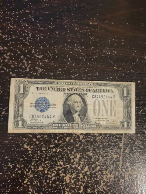1928B One Dollar Bill •Silver Certificate $1 Note • Funny Back • C84492444B