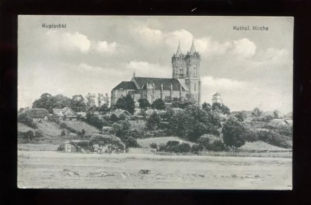 AK Kupischki Litauen Kathol. Kirche 1918