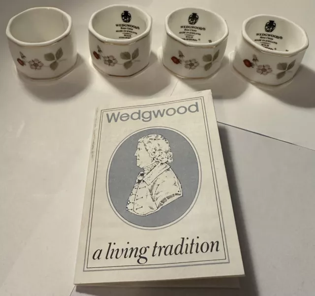 Wedgwood England Bone China Wild Strawberry Set Of Four (4) Napkin Rings