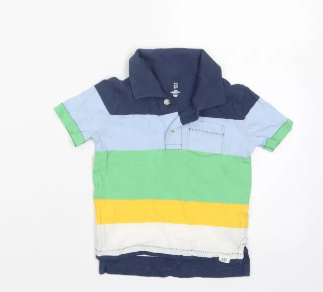 Gap Boys Blue Striped Cotton Basic Polo Size 12-18 Months Collared Button