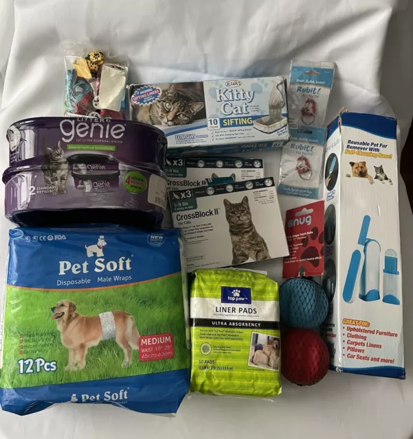 Qty =11 Pieces: Mixed Lot of Pet Supplies / Toys , Wraps,liners, Collars & Brush