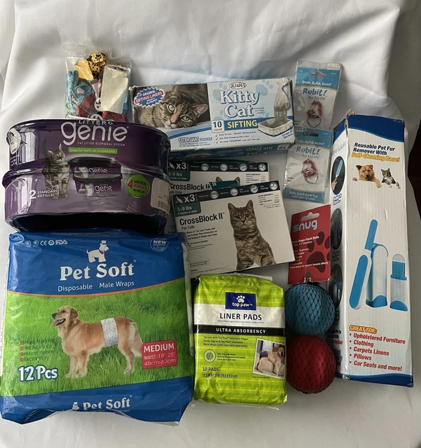 Qty =11 Pieces: Mixed Lot of Pet Supplies / Toys , Wraps,liners, Collars & Brush